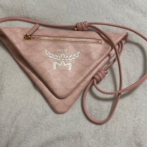 MCM Himmel Pink Visetos Triangle Crossbody Bag NWT
